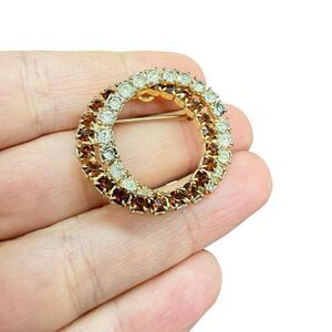Vintage Intertwined Rhinestone Circles Brooch Double Circle Pin
